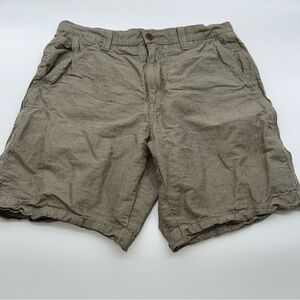 John Varvatos Tan and Cream Striped Linen/Cotton Blend Long Shorts-Size 32